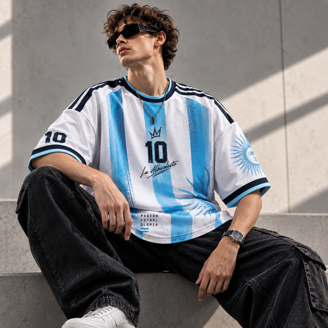 La Albiceleste Oversized Downshoulder Tee