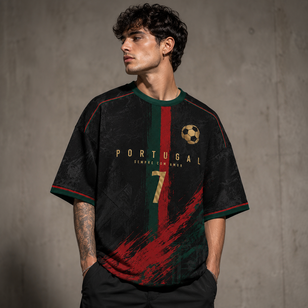 Portugal 7 Football Oversized Downshoulder Tshirt