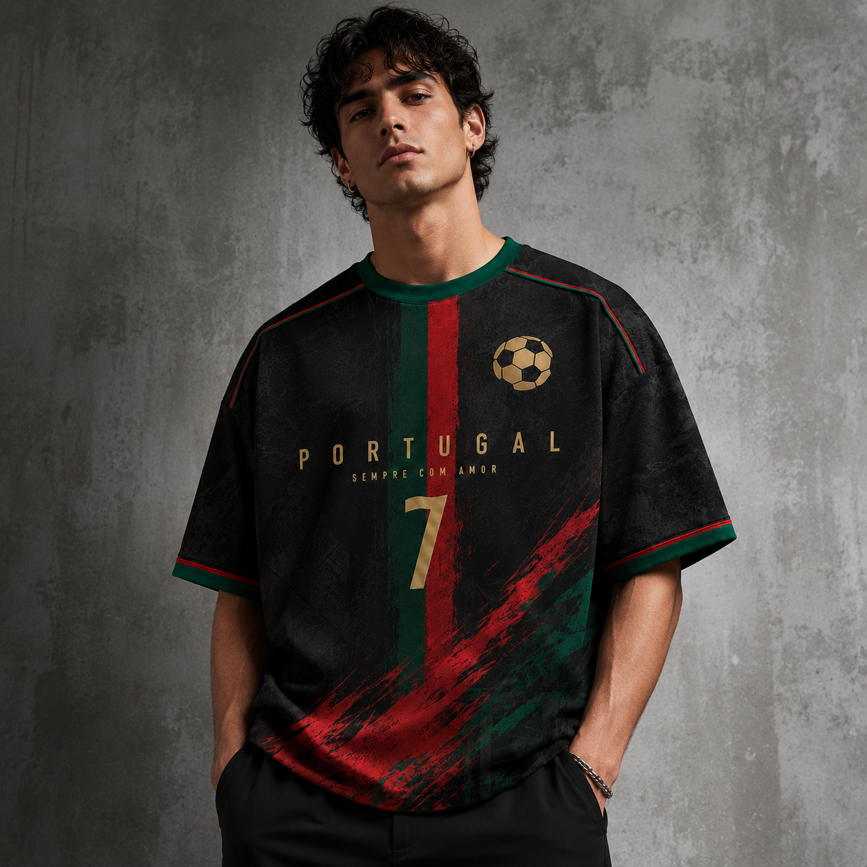 Portugal 7 Football Oversized Downshoulder Tshirt