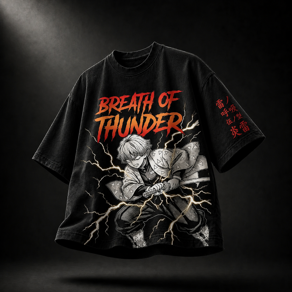 Anime Breath of Thunder Oversized Downshoulder Tshirt