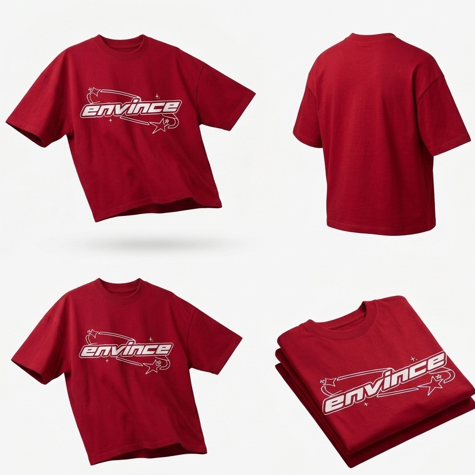 Envince Red Oversized Downshoulder Tshirt