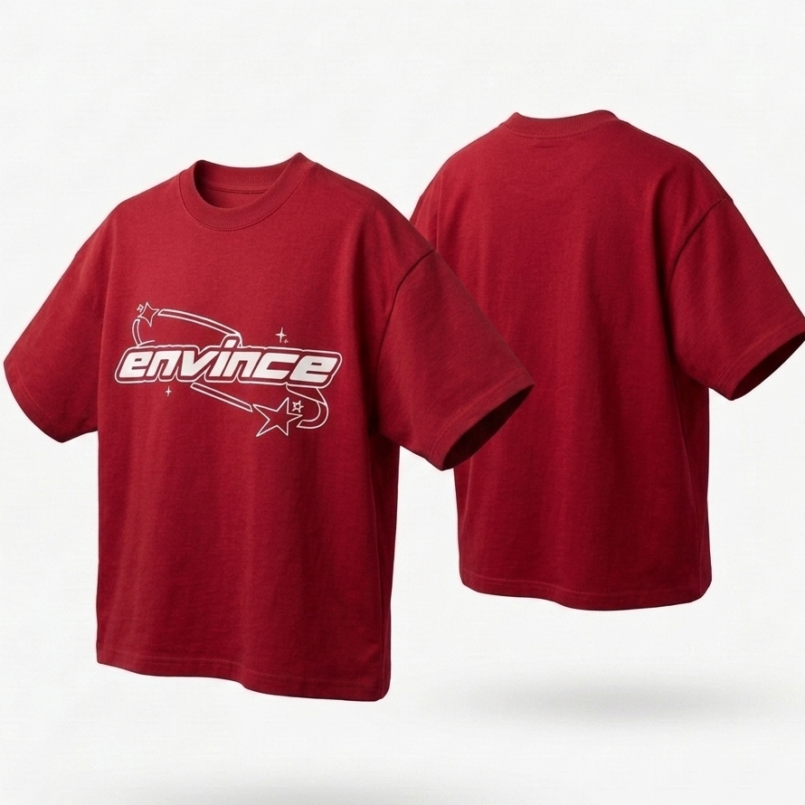 Envince Red Oversized Downshoulder Tshirt