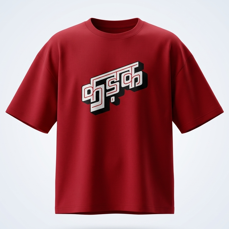 Kadak Red Oversized Downshoulder Tshirt