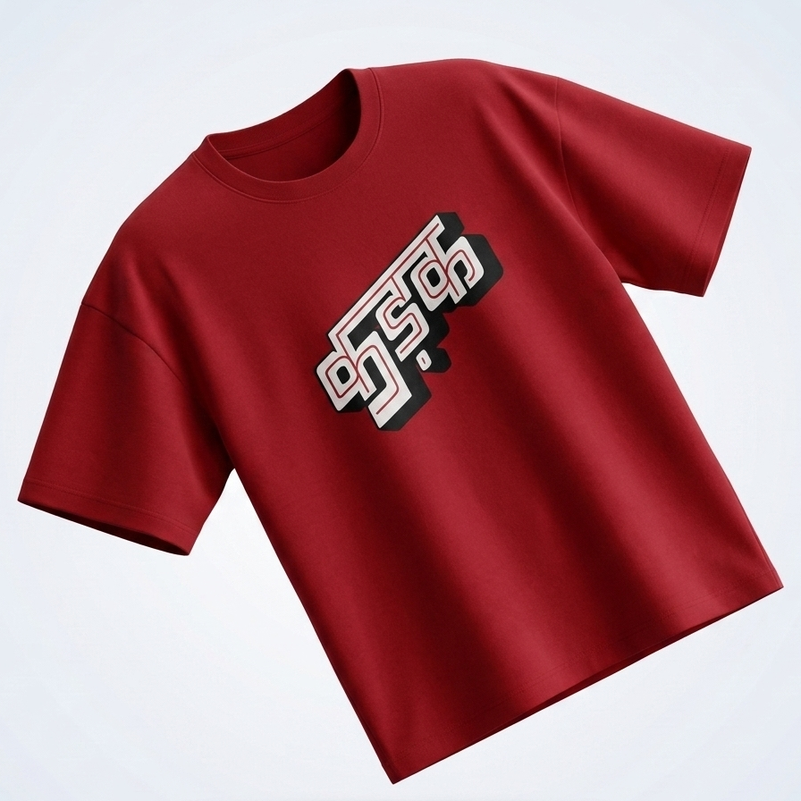 Kadak Red Oversized Downshoulder Tshirt