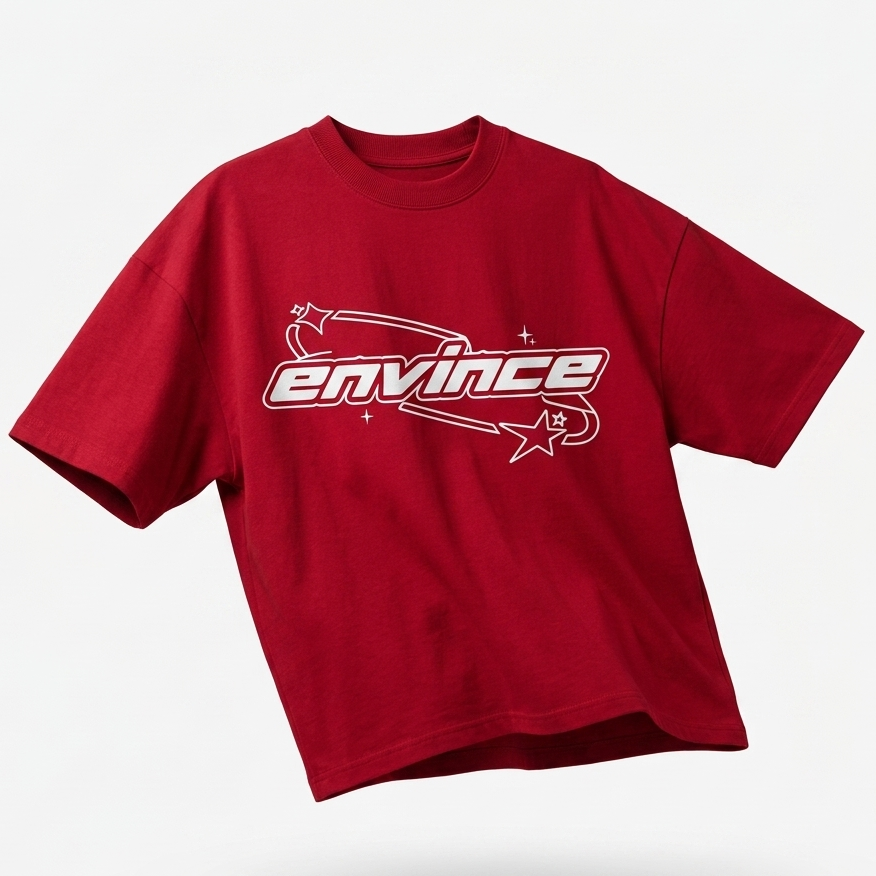 Envince Red Oversized Downshoulder Tshirt