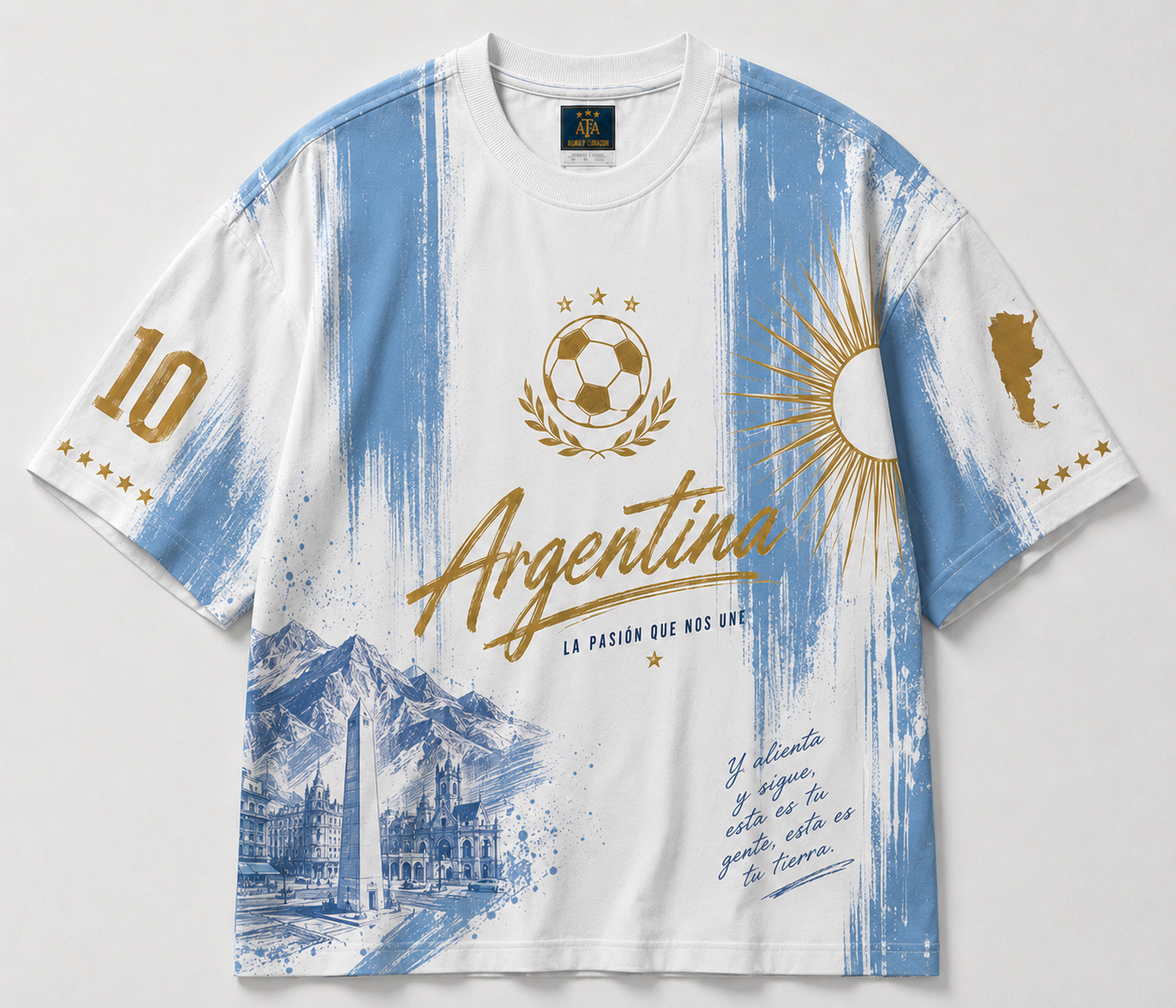Argentina 10 Football Oversized Downshoulder Tshirt