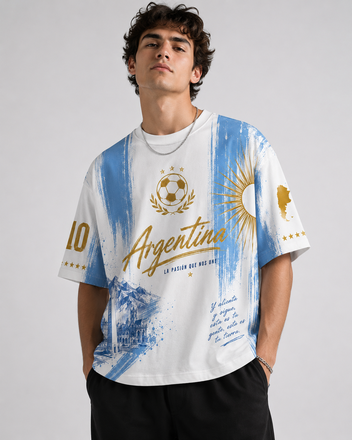 Argentina 10 Football Oversized Downshoulder Tshirt