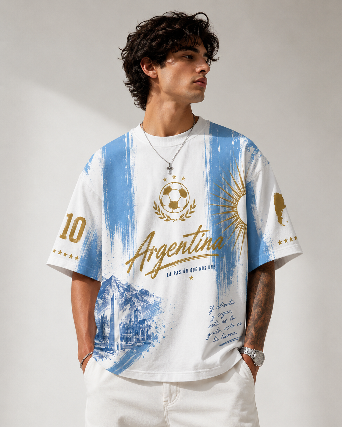 Argentina 10 Football Oversized Downshoulder Tshirt