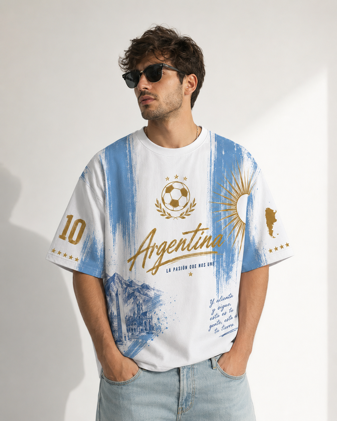 Argentina 10 Football Oversized Downshoulder Tshirt
